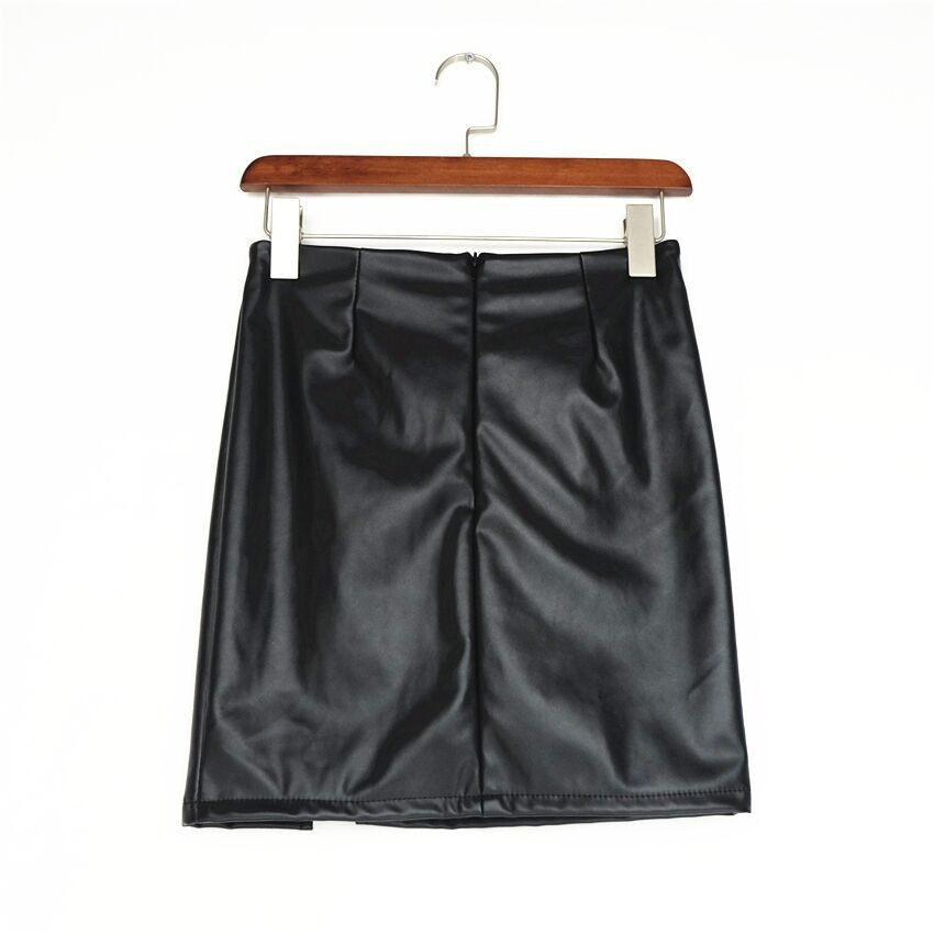 SZ60095 Women Black Faux Leather Vintage Skirts Vogue Lace Up Pencil Mini Skirt